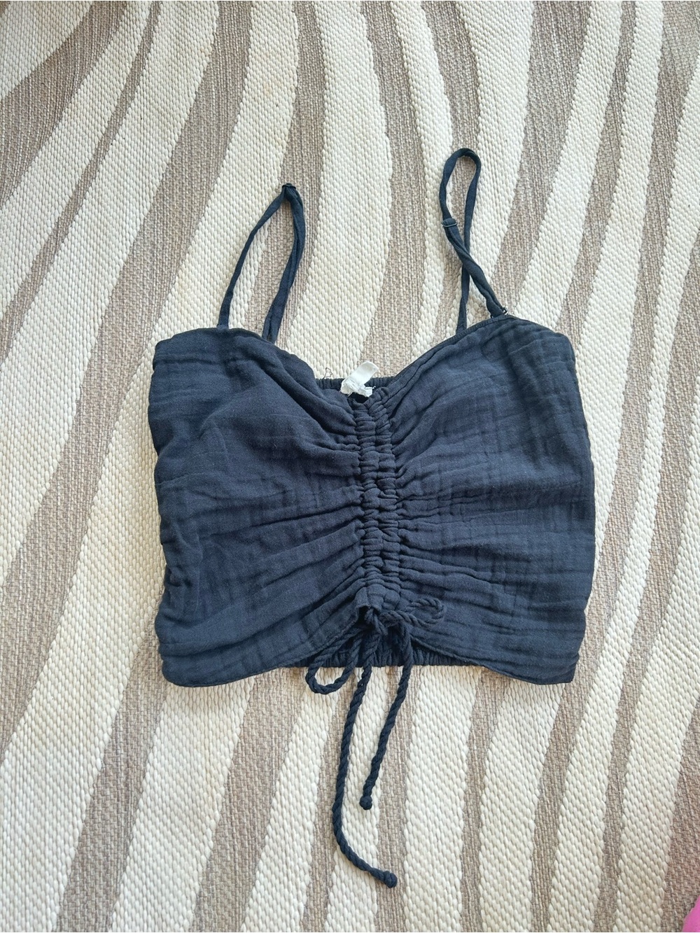 Aerie 100% cotton Black Ruched Front Crop Tank Top - Women’s XS